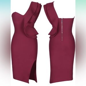 Never worn Women's One Shoulder Sleeveless Knee Length Side Split Bandage Dress